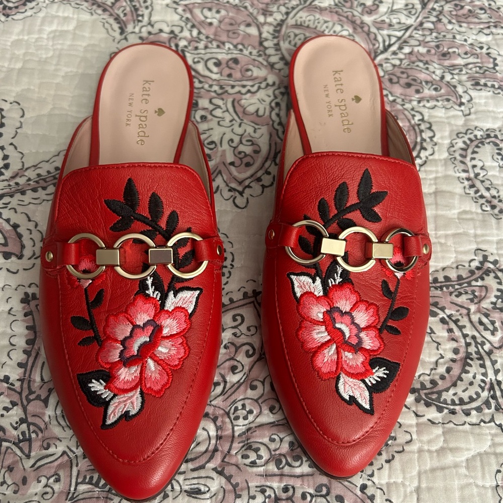 Kate Spade Embroidered Red Mule sz6